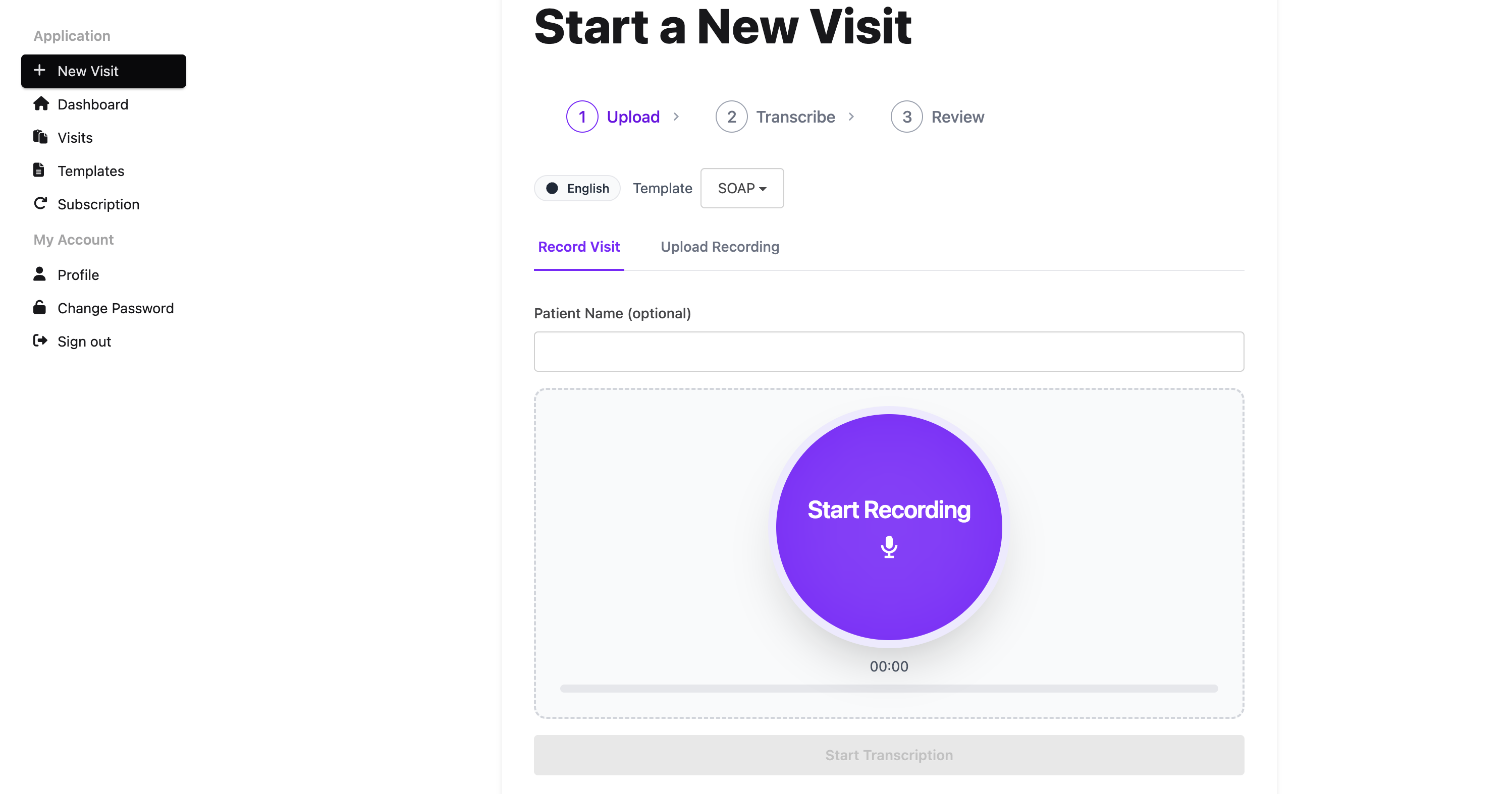 Starting a visit in Vetly AI